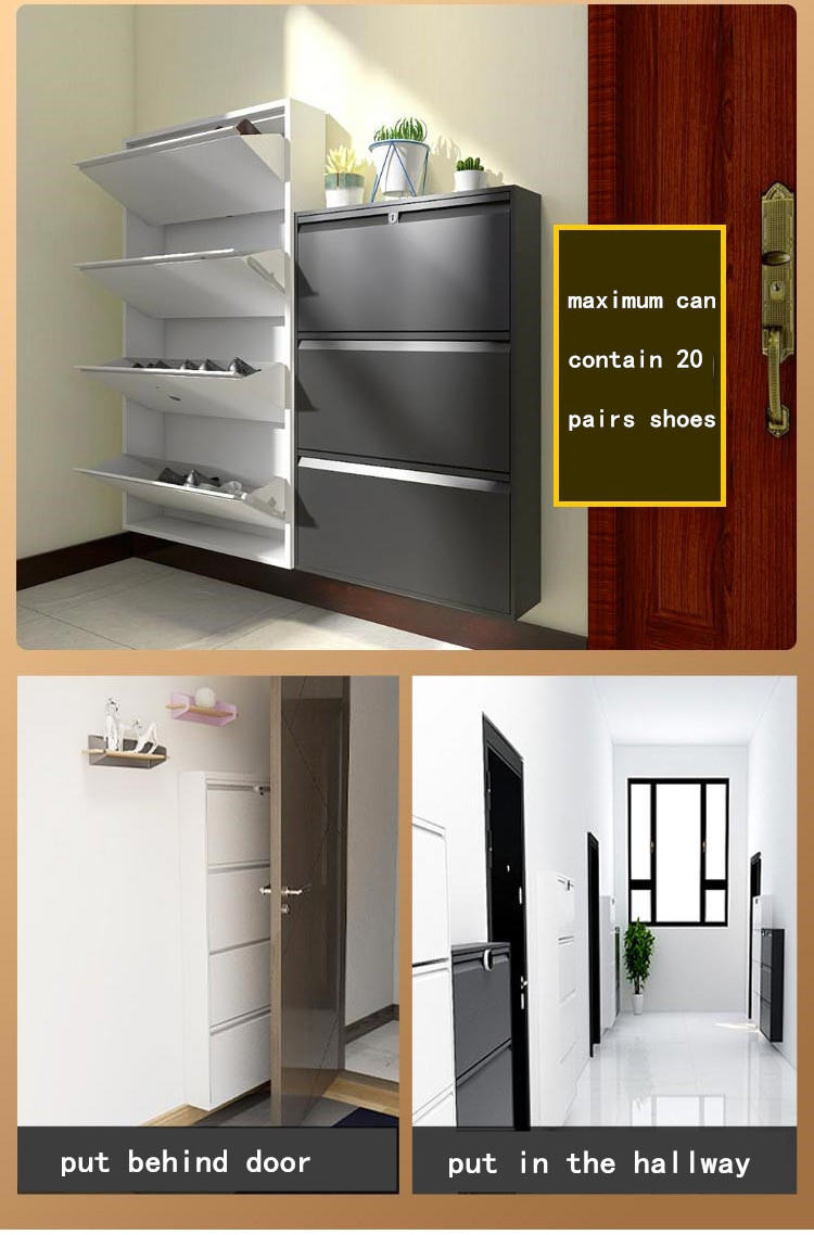 space saving design slim steel shoes cabinet with key lock or digital lock