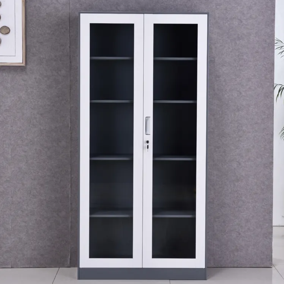 Modern 2 glass door steel book cupboard designs