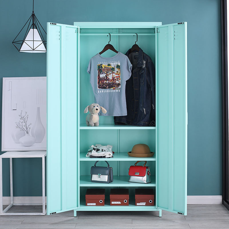 Modern bedroom metal storage colorful living room wardrobe cupboard steel closet with mirror