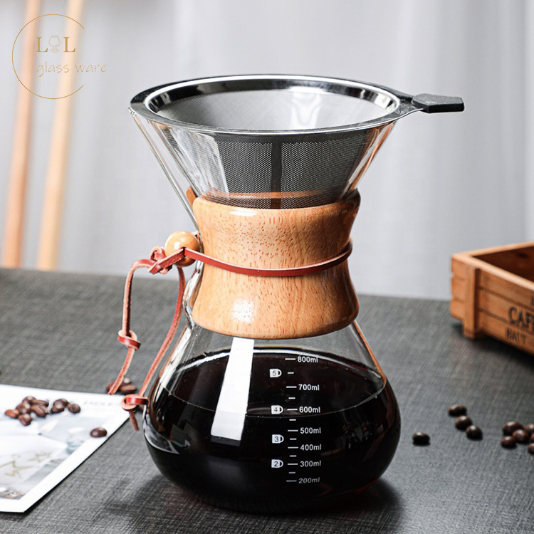 Wholesale  500ml 1000ml dripl limited hot coffee dripper style server kettle 400ml coffee pot/teapot set heat resistant glass