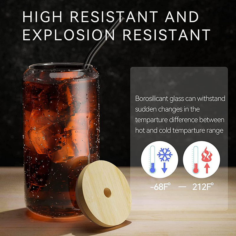 Custom High Borosilicate Clear Water Coffee Mug Cola Juice Soda Can Glass Cup With Lid Straw