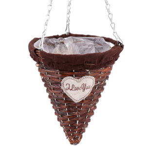 Rurality Wicker Cone Hanging Planter Garden Flowers Plant Pots Basket Cone Hanging Basket