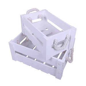 White rectangle simple home decorative packing box wooden crate box without lid wooden storage basket with handles