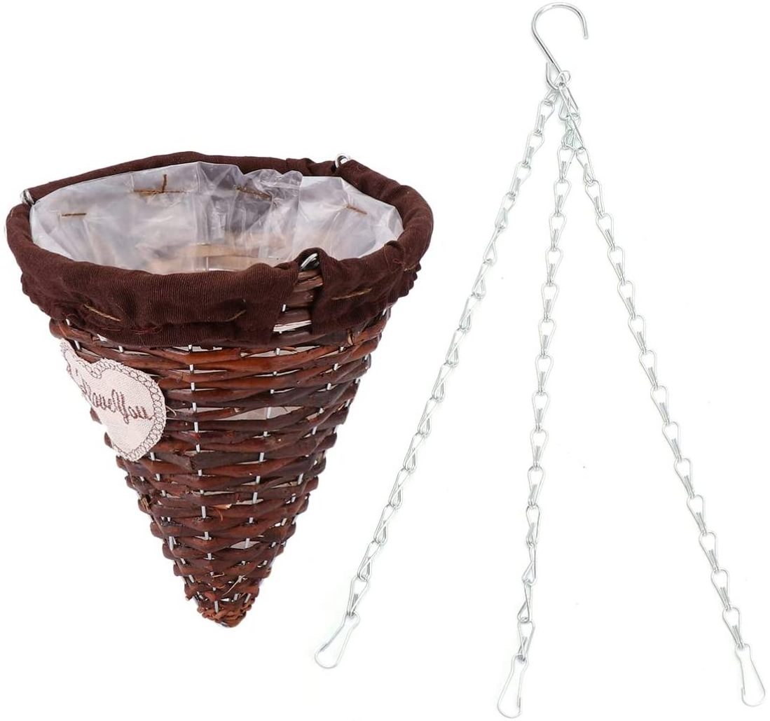 Rurality Wicker Cone Hanging Planter Garden Flowers Plant Pots Basket Cone Hanging Basket