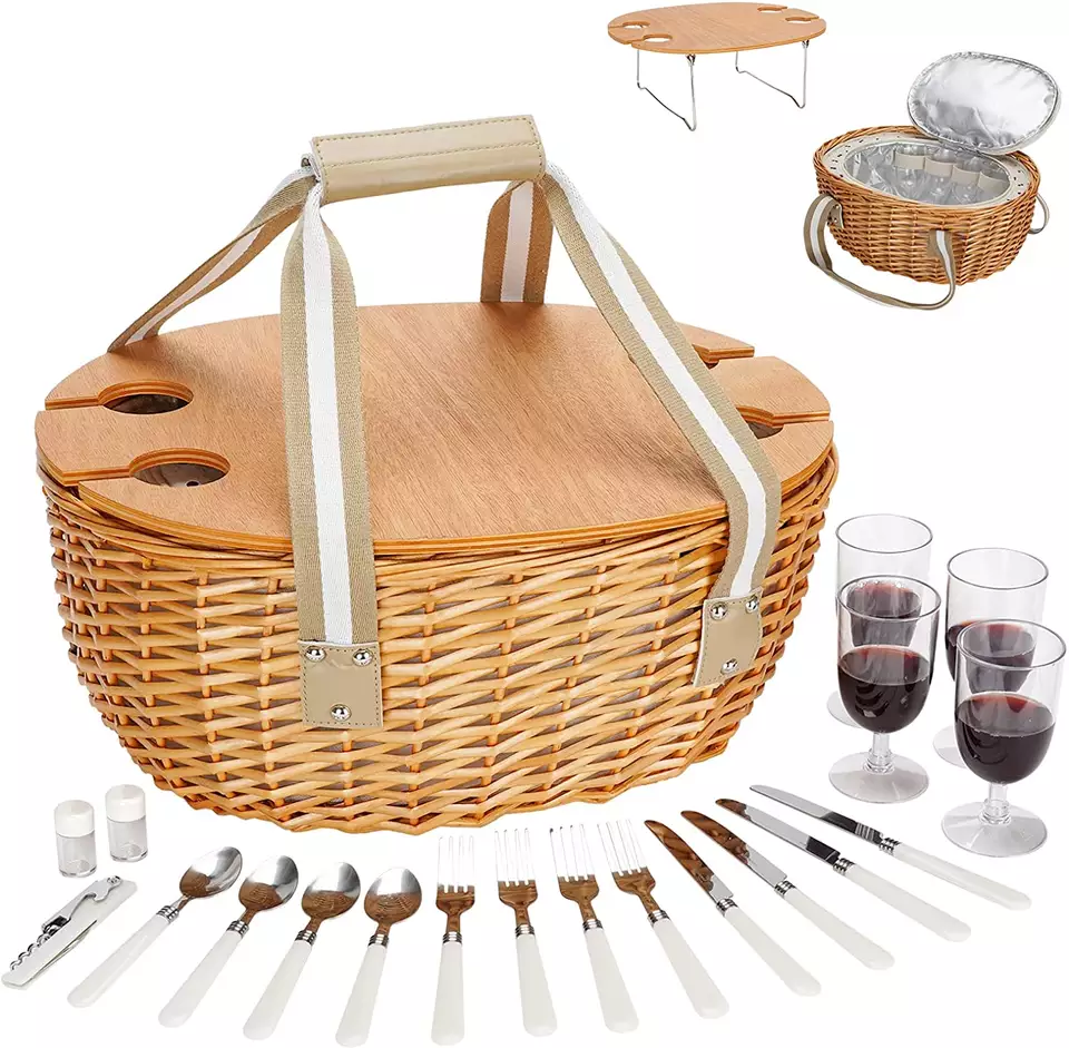 Picnic Hamper Basket Set Wholesale Wicker Picnic Basket Set 2 Person Bulk Rattan Willow Picnic Wicker Basket Set