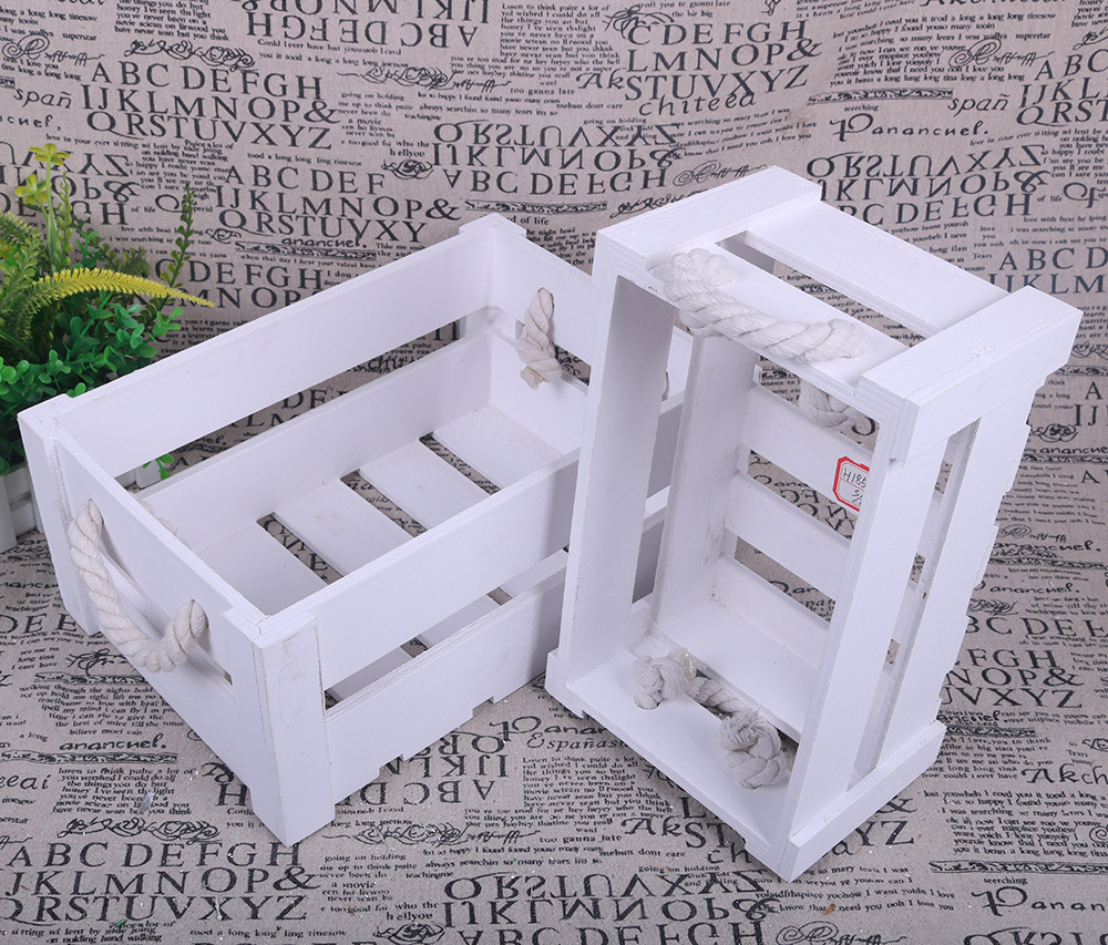 White rectangle simple home decorative packing box wooden crate box without lid wooden storage basket with handles