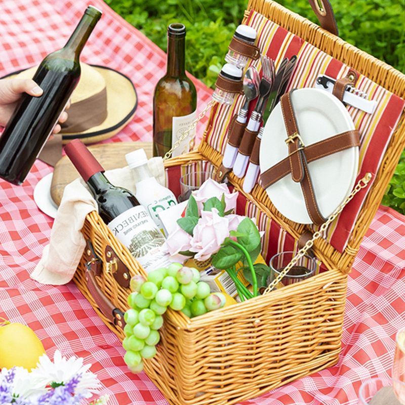 Picnic Hamper Basket Set Wholesale Wicker Picnic Basket Set 2 Person Bulk Rattan Willow Picnic Wicker Basket Set