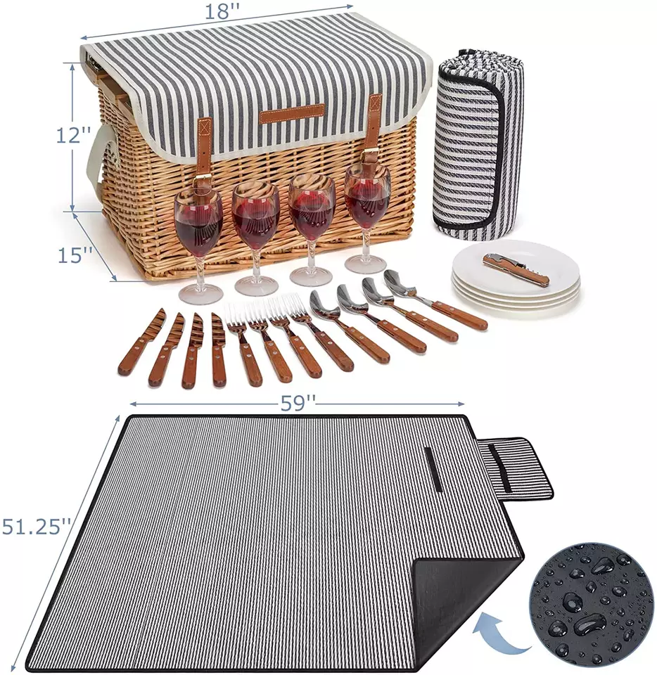 Picnic Hamper Basket Set Wholesale Wicker Picnic Basket Set 2 Person Bulk Rattan Willow Picnic Wicker Basket Set