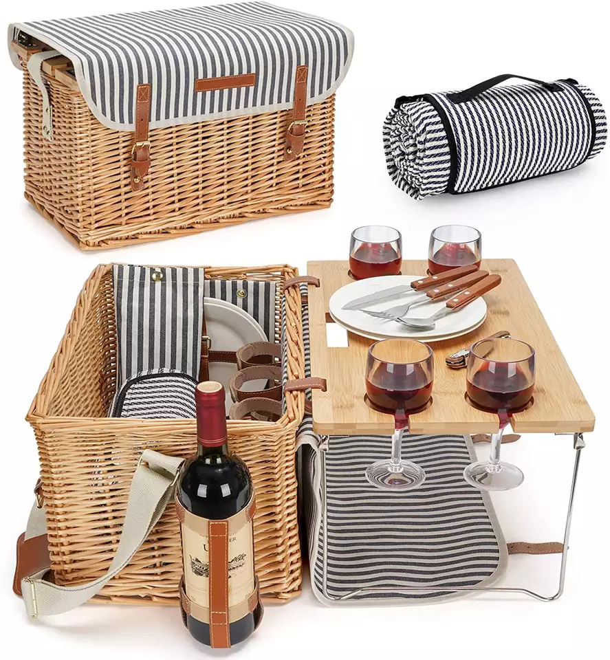 Picnic Hamper Basket Set Wholesale Wicker Picnic Basket Set 2 Person Bulk Rattan Willow Picnic Wicker Basket Set