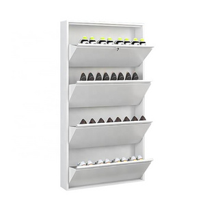 Home entrance metal thin flip shoe cabinet entryway slim steel shoe rack tipping bucket cabinet