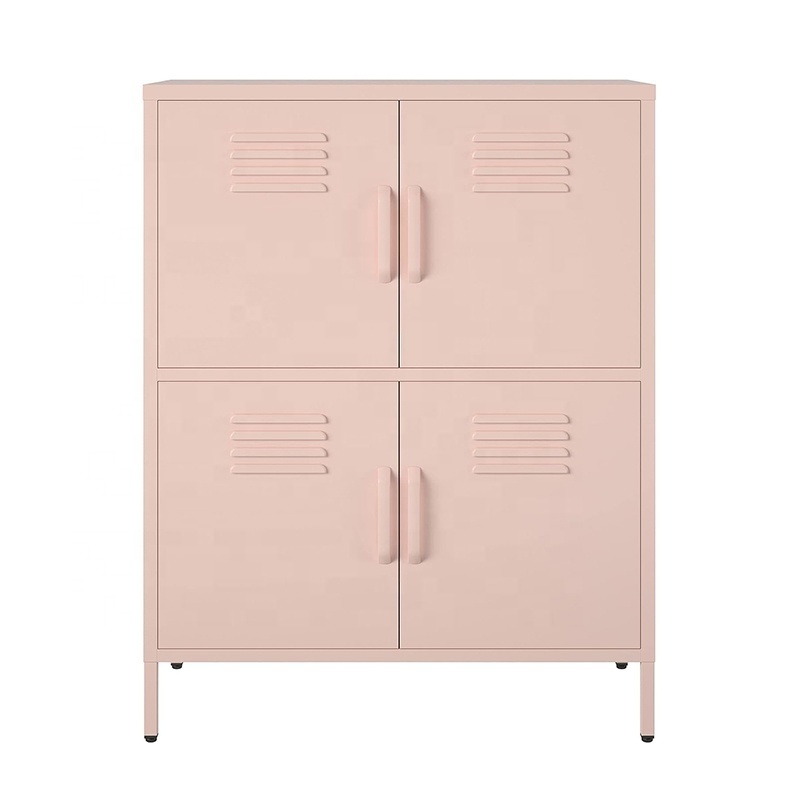 Wholesale pink steel storage locker 4 doors living room metal cabinet with shelves