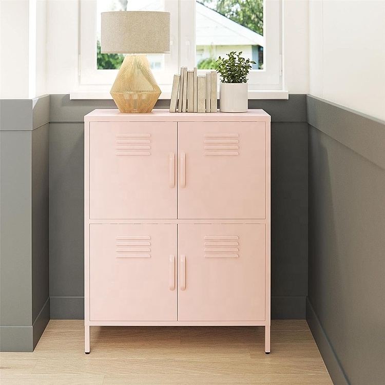 Wholesale pink steel storage locker 4 doors living room metal cabinet with shelves