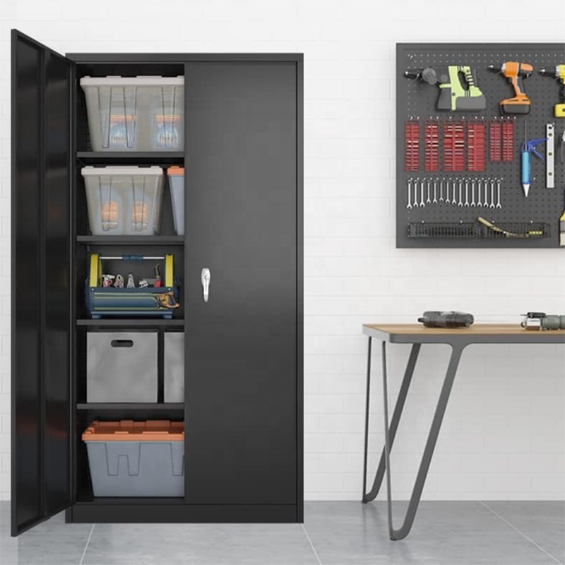 Office Metal Garage Storage Cabinet Steel Filing Cabinet With 2 Doors And 4 Adjustable Shelves