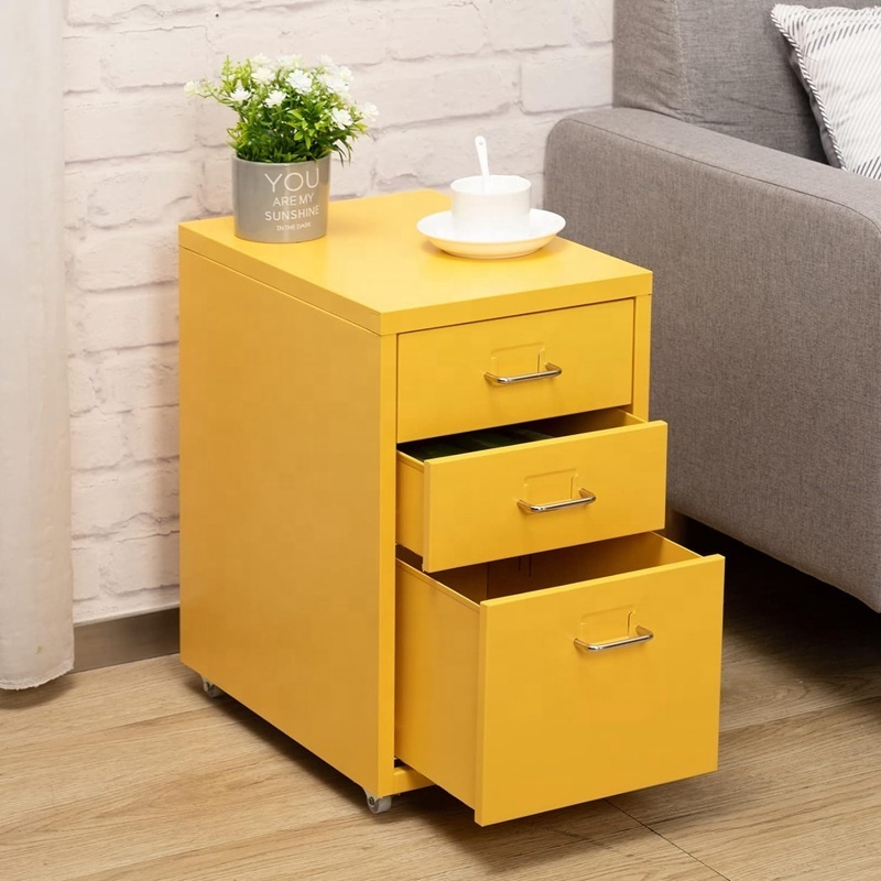 Home 3 drawers metal mobile storage cabinet living room steel movable pedestal cabinet