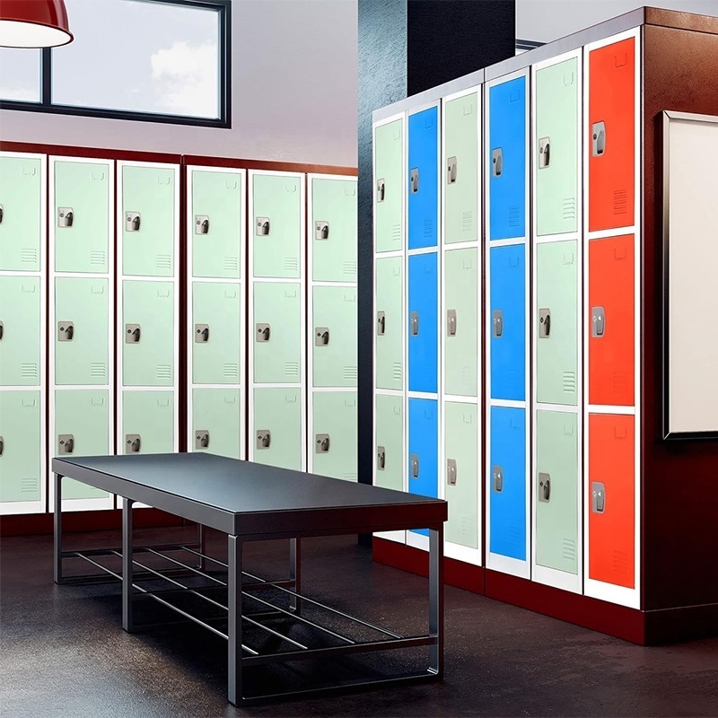 Narrow 3 Door Metal Locker Staff Personal Goods Storage Steel Cabinet Gym Change Room Locker