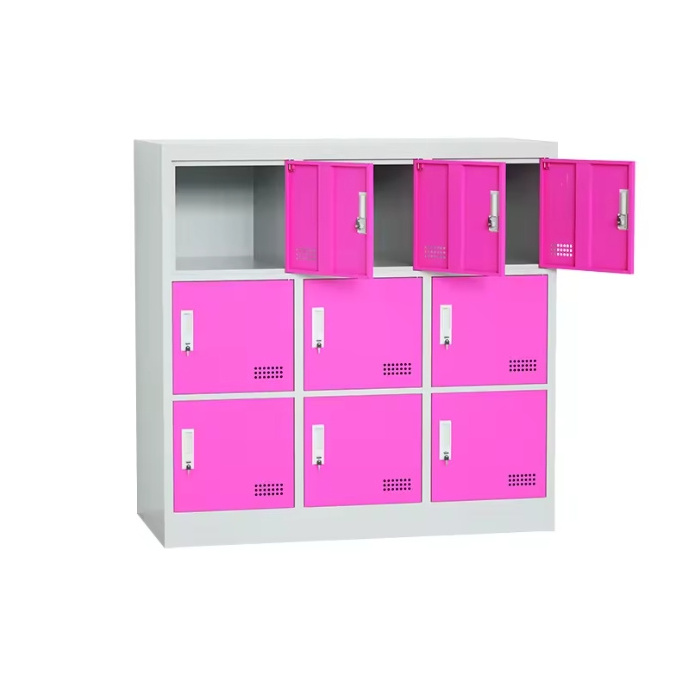 Cheap price gym school staff small metal clothes cabinet 9 doors mini storage metal locker for daycare