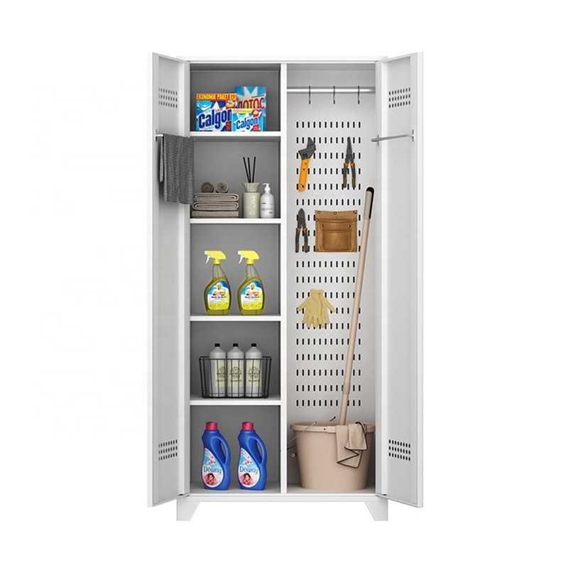 Multipurpose sanitary ware mop broom cleaning tool storage cabinet garage office metal cupboard with feet