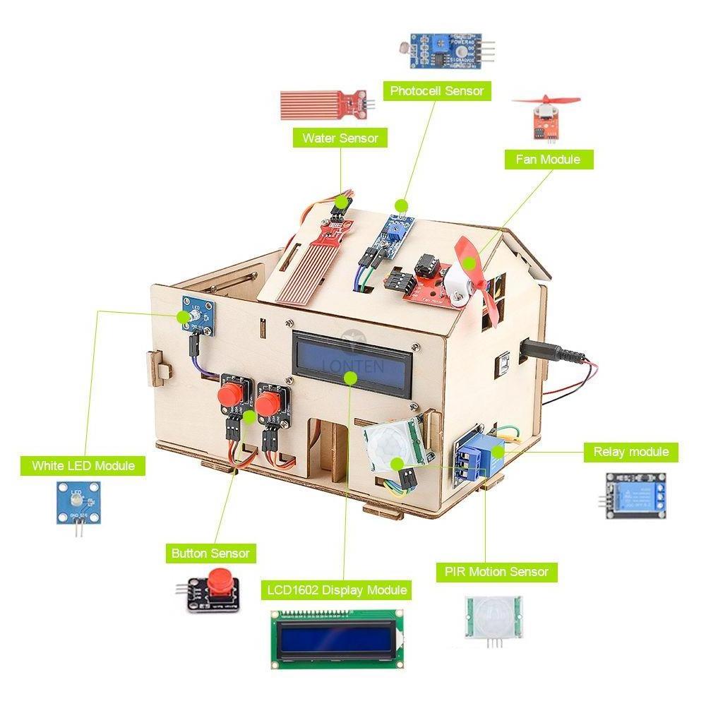 New Lonten Smart Home Kit for Arduino Starter Electronic Learning Remote Control House DIY Project with PLUS Board STEM LTARK-1