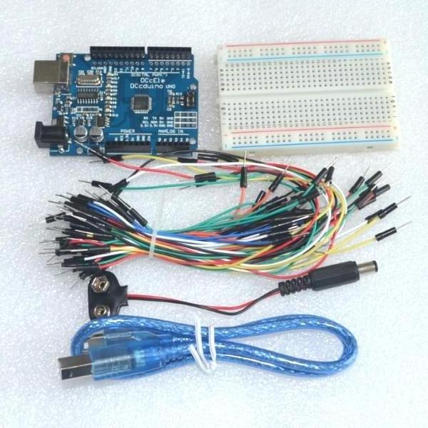 New Starter Kit for arduino Uno R3 - Bundle of 5 Items: Uno R3, Breadboard, Jumper Wires, USB Cable and 9V Battery Connector