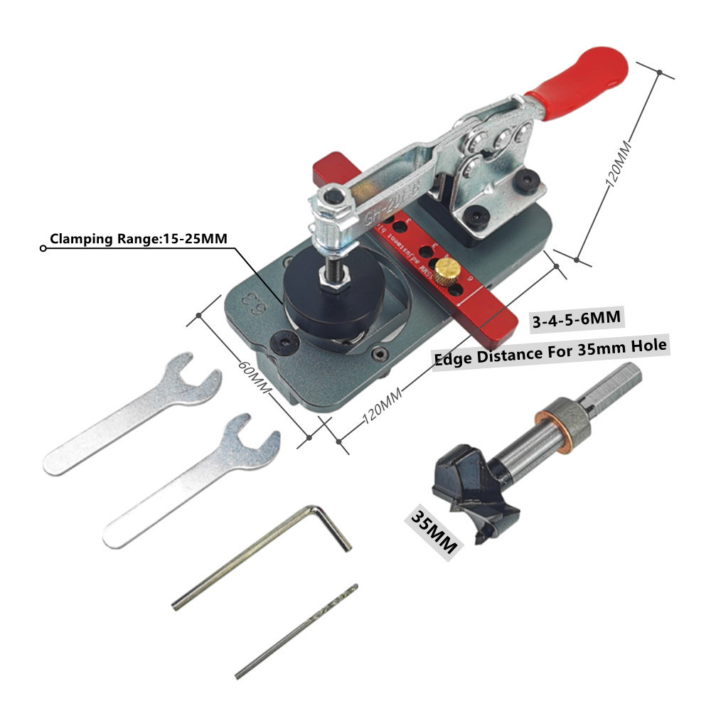 Concealed Hinge Jig and 26mm/35mm Hinge Hinge Boring Bit Woodworking Drilling Guide Locator for Face Frame Cabinet Cupboard Door