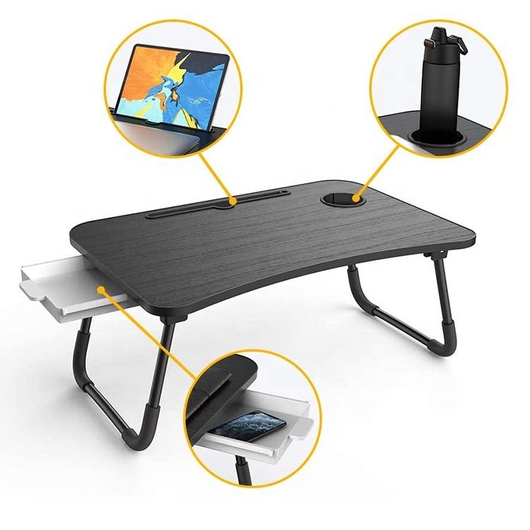 Lap Bed Desk Portable Foldable Tray with Handle,USB Charge Port,Storage Drawer,Cup Holder,Lamp,Fan,Laptop Table Stand