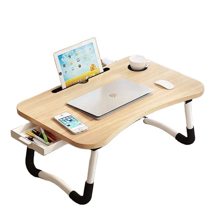 Lap Bed Desk Portable Foldable Tray with Handle,USB Charge Port,Storage Drawer,Cup Holder,Lamp,Fan,Laptop Table Stand