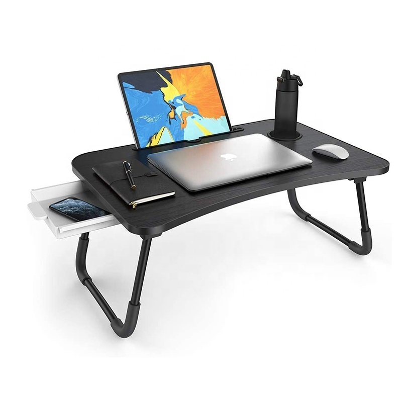 Lap Bed Desk Portable Foldable Tray with Handle,USB Charge Port,Storage Drawer,Cup Holder,Lamp,Fan,Laptop Table Stand