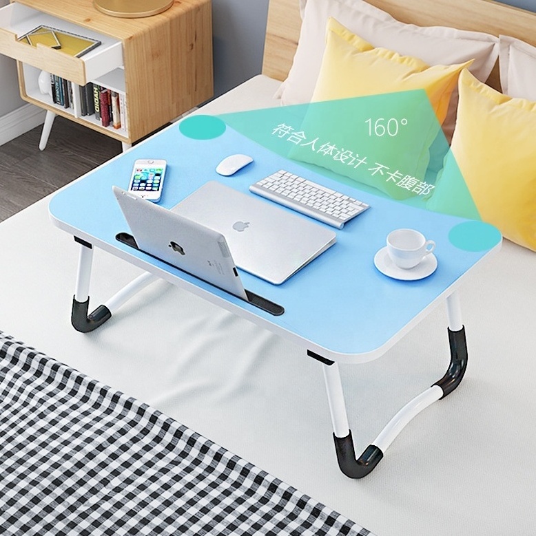 Foldable Notebook Stand Laptop on Bed Tray Dormitory Lap Table with Tablet Slo &Cup Holder for Watching Reading Working Desk