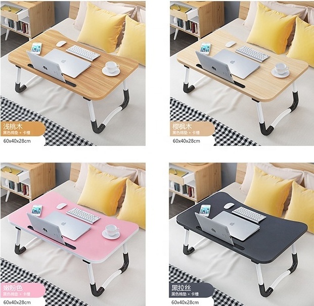 Foldable Notebook Stand Laptop on Bed Tray Dormitory Lap Table with Tablet Slo &Cup Holder for Watching Reading Working Desk