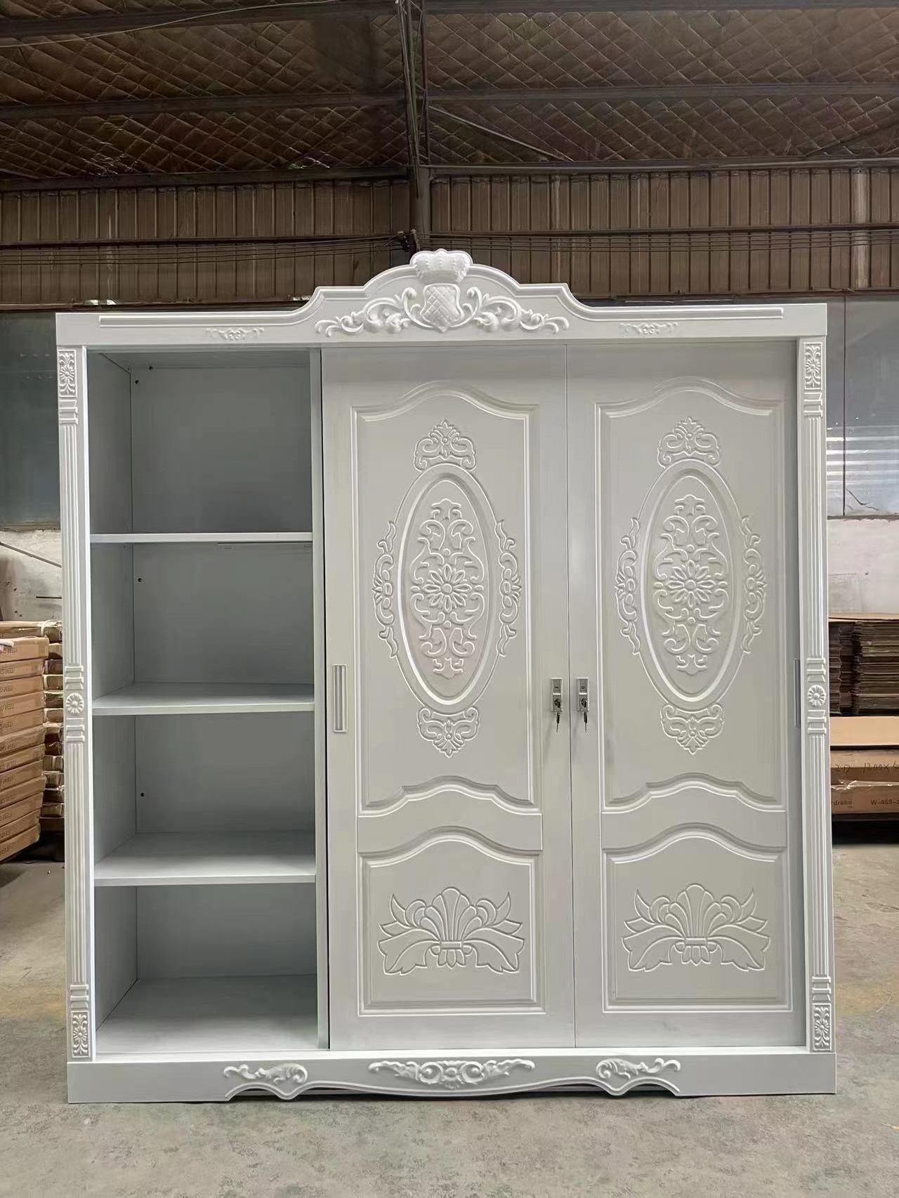 High Quality 4 Door Embossing Cabinet Steel Wardrobe Design Metal Steel Clothes Cabinet Armoire