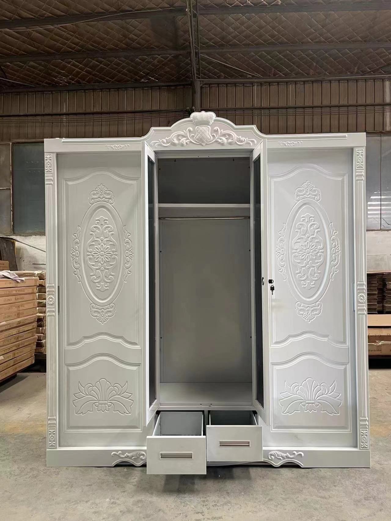 High Quality 4 Door Embossing Cabinet Steel Wardrobe Design Metal Steel Clothes Cabinet Armoire