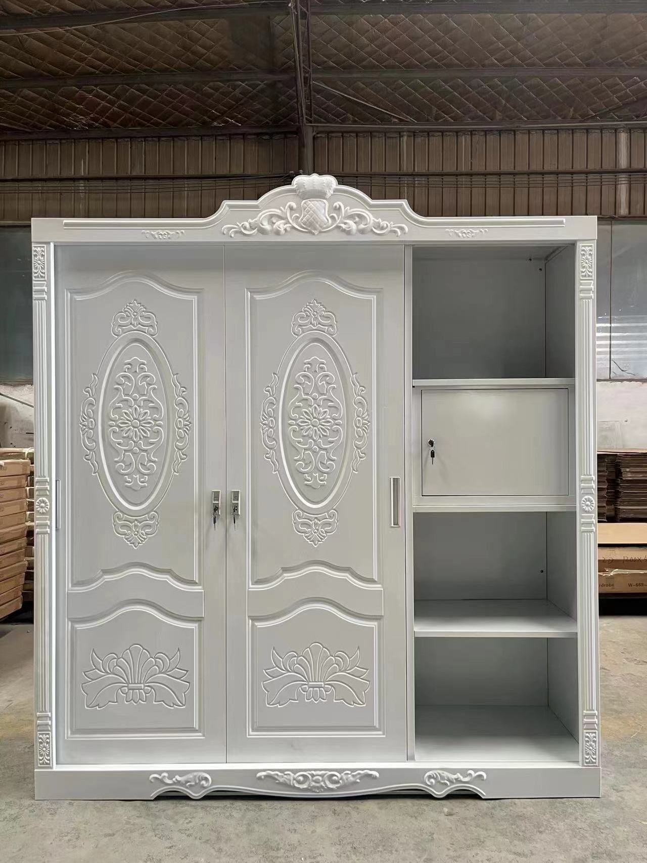 High Quality 4 Door Embossing Cabinet Steel Wardrobe Design Metal Steel Clothes Cabinet Armoire