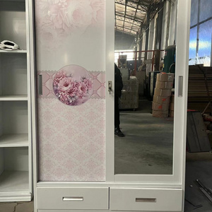 Pattern transfer Double Sliding doors mirror Steel wardrobe almirah cabinet