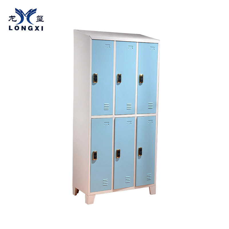 6 Door Metal Locker Electronic Lock Steel Wardrobe Cabinets Storage Cloest Wardrobes With Standing Legs