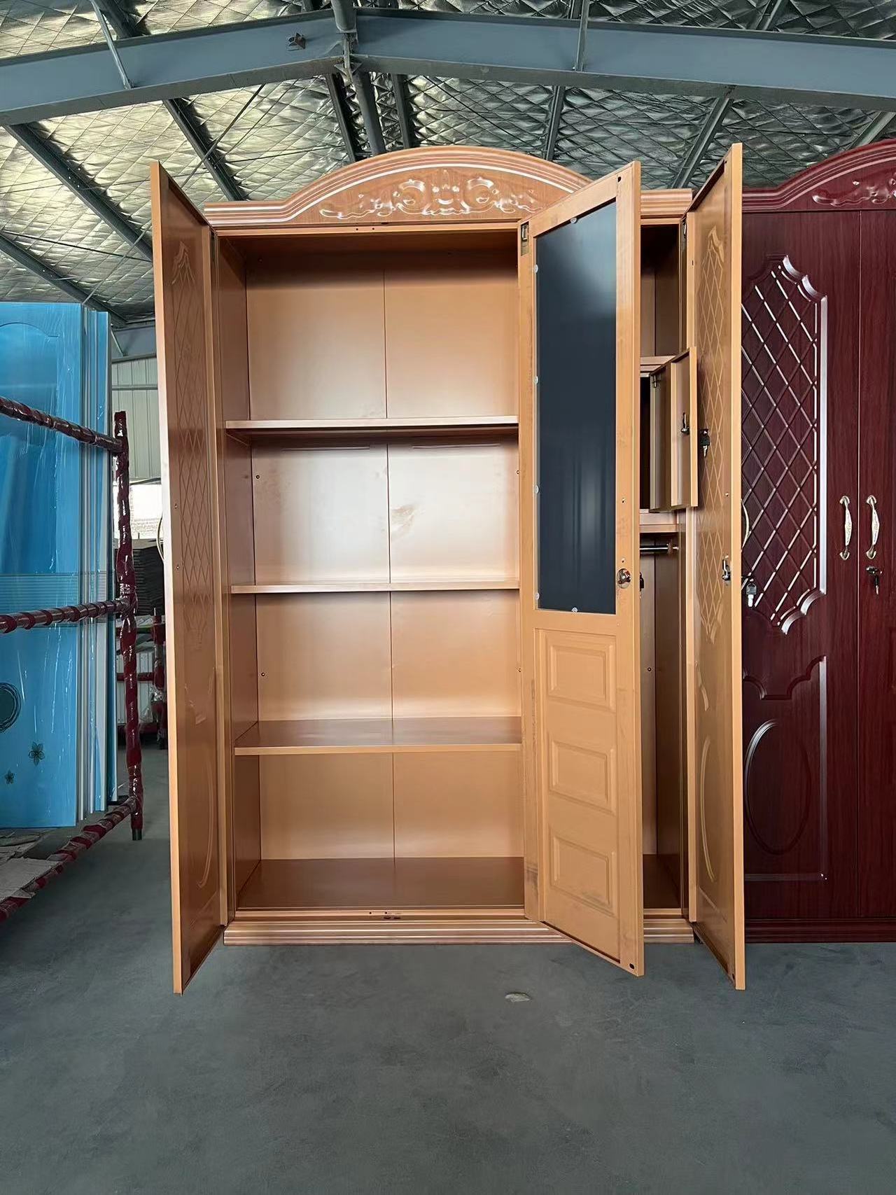 Wholesale Bedroom Wardrobe Metal Embossed Wardrobe 3 Doors Closet Steel Storage Cabinet Amoires For Clothes