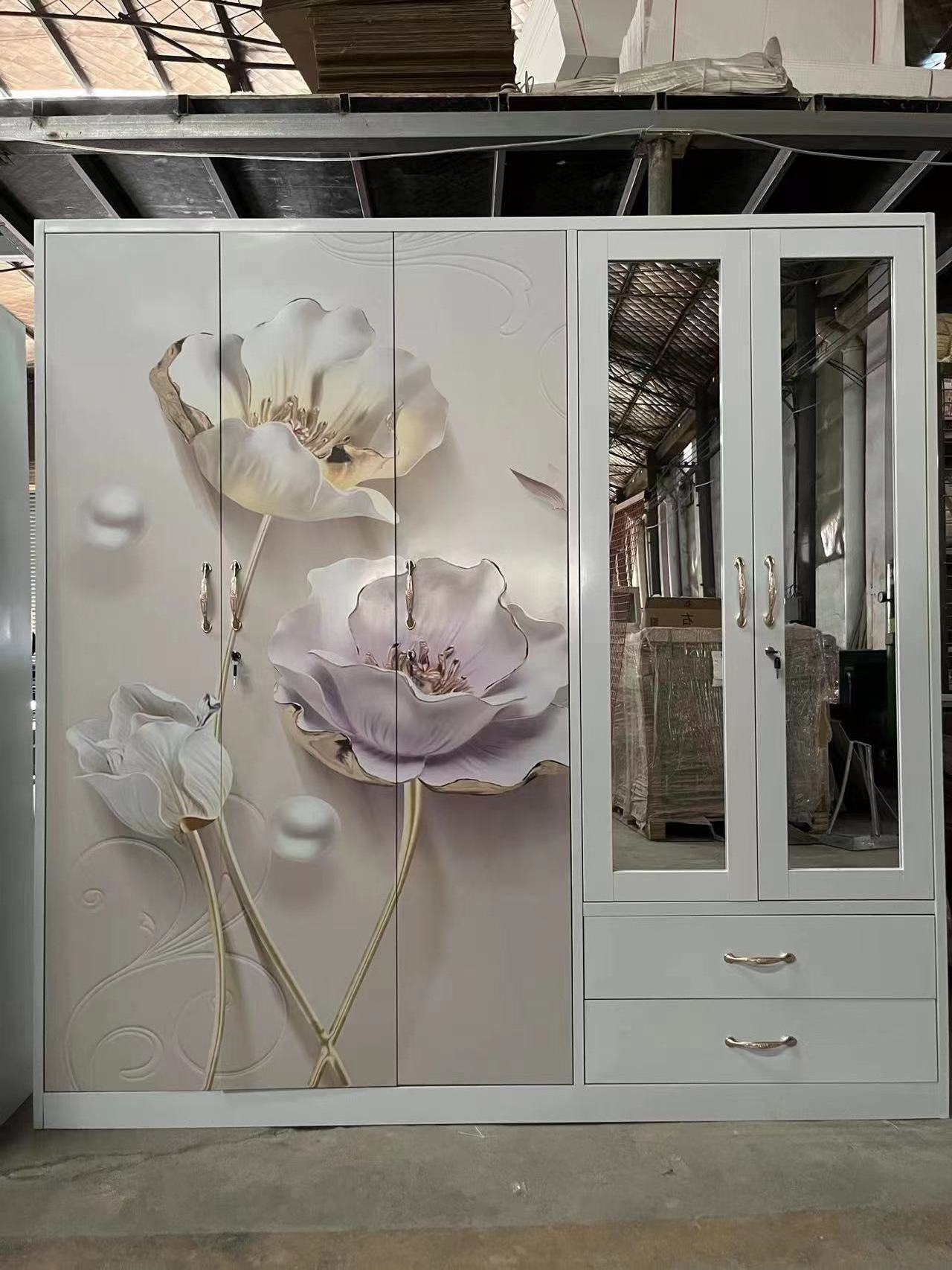 Wardrobe with Drawers and Hanger 5 Doors Lockable Steel Customized for Office Storage Bedroom Furniture Storage & Closet