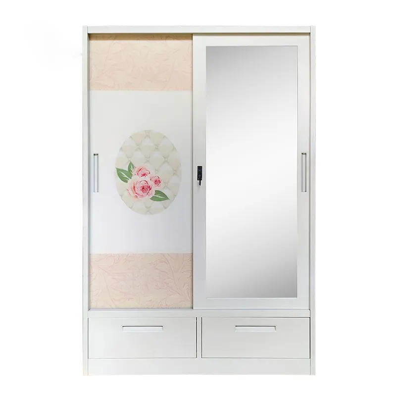 Modern Lemari pakaian design metal Furniture Cabinet Steel Wardrobe Almirah with Mirror Locker closet for clothes