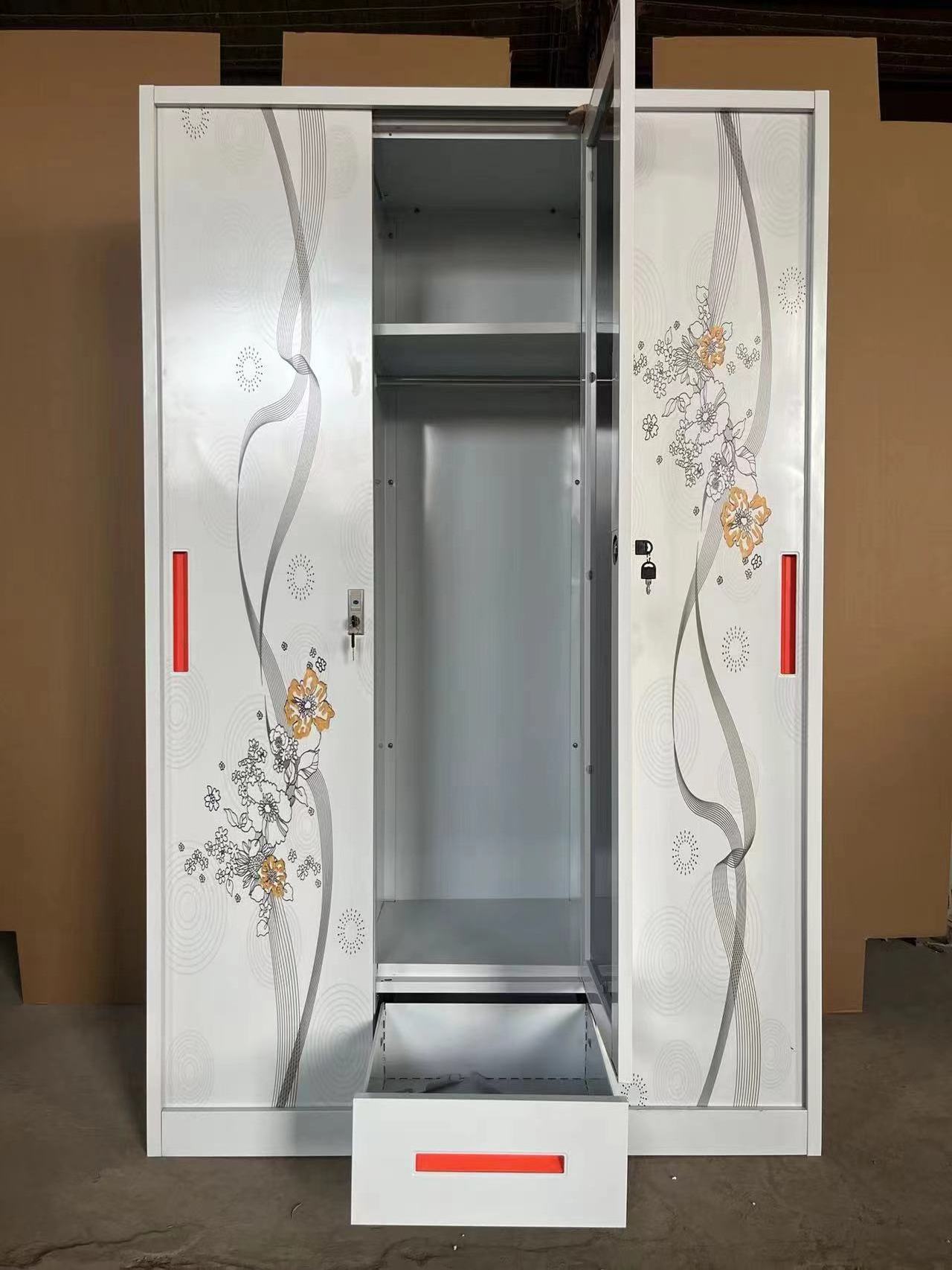 Modern Lemari pakaian design metal Furniture Cabinet Steel Wardrobe Almirah with Mirror Locker closet for clothes