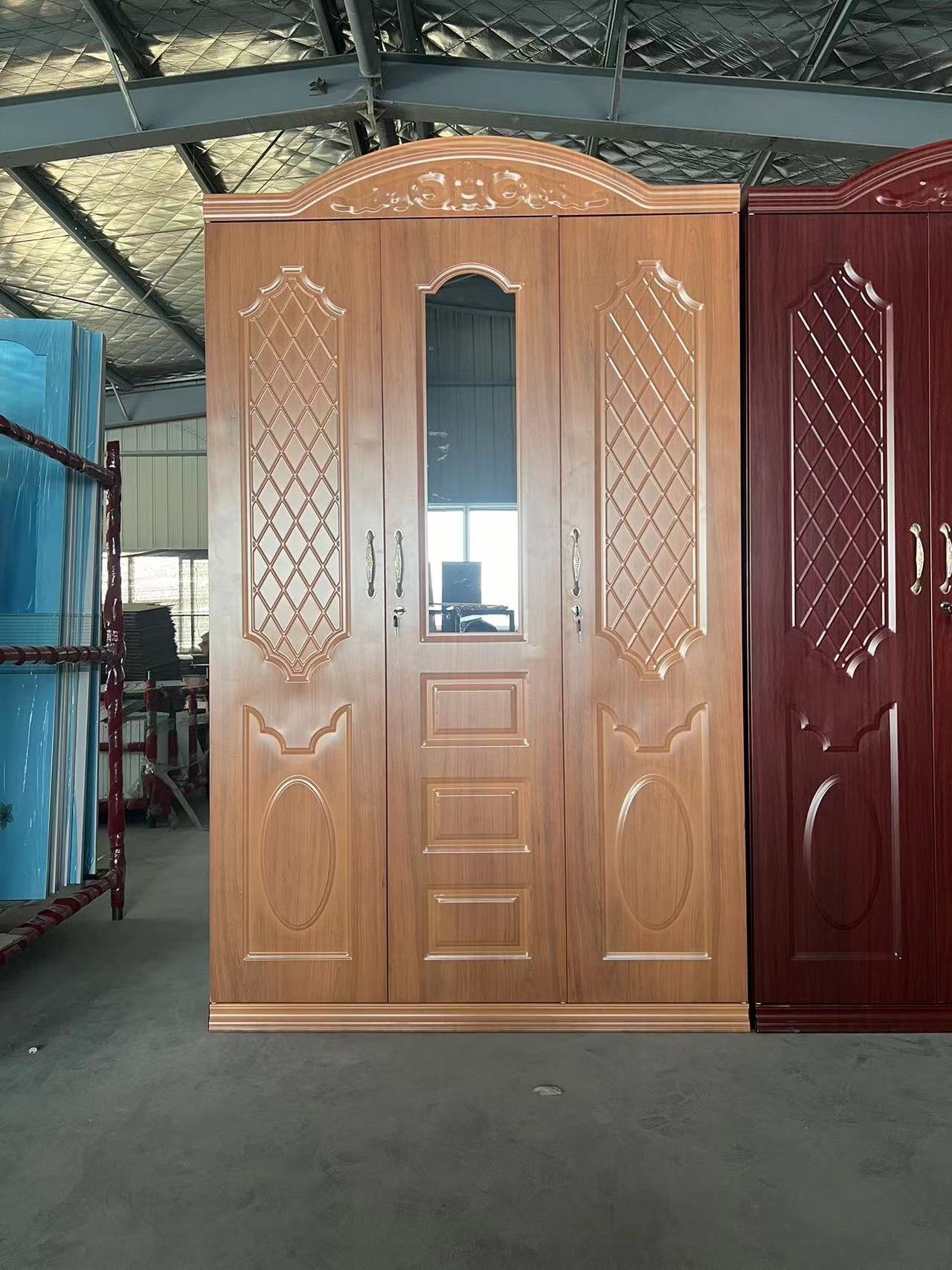 Wholesale Bedroom Wardrobe Metal Embossed Wardrobe 3 Doors Closet Steel Storage Cabinet Amoires For Clothes