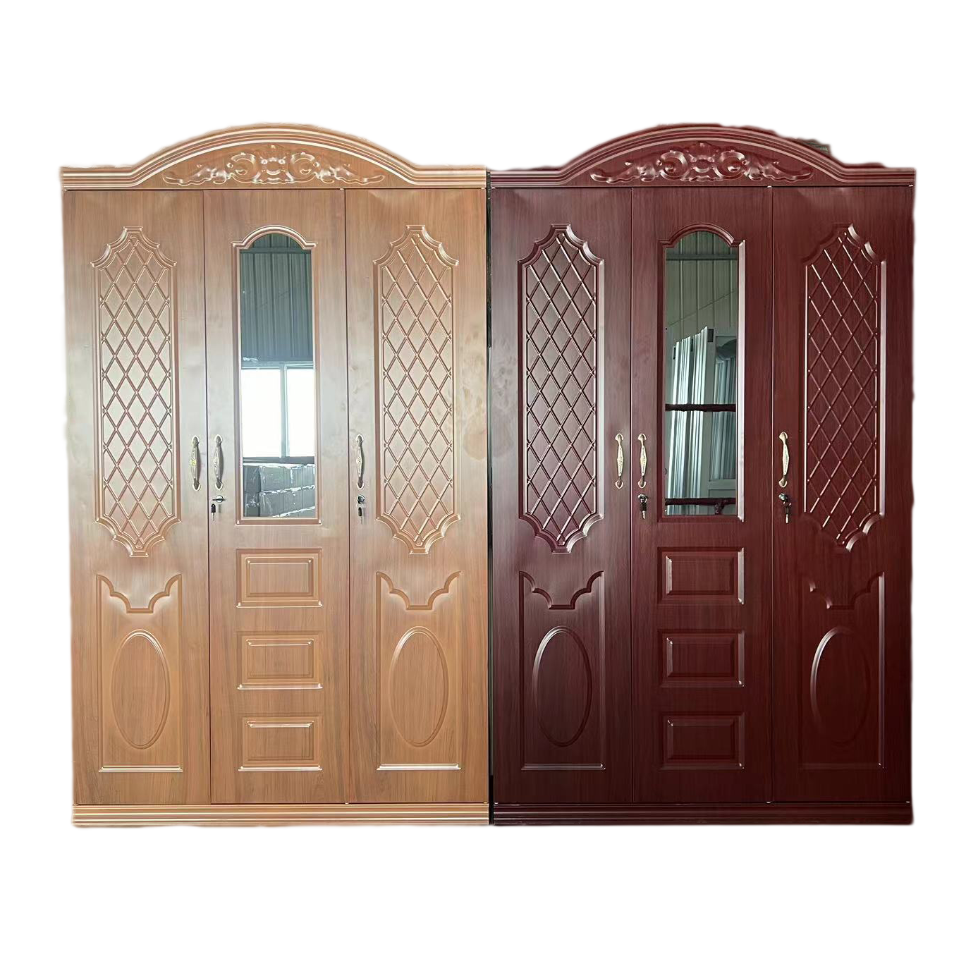 Wholesale Bedroom Wardrobe Metal Embossed Wardrobe 3 Doors Closet Steel Storage Cabinet Amoires For Clothes