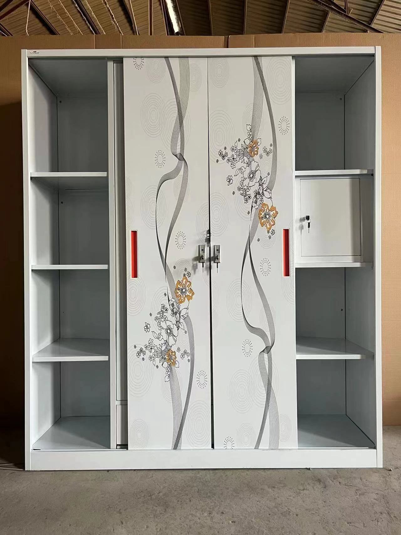 Modern Lemari pakaian design metal Furniture Cabinet Steel Wardrobe Almirah with Mirror Locker closet for clothes