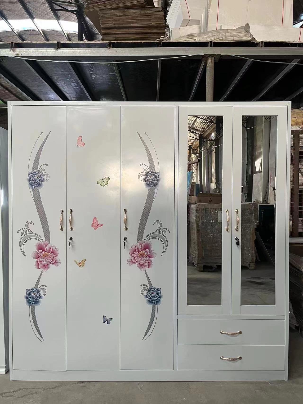 Wardrobe with Drawers and Hanger 5 Doors Lockable Steel Customized for Office Storage Bedroom Furniture Storage & Closet