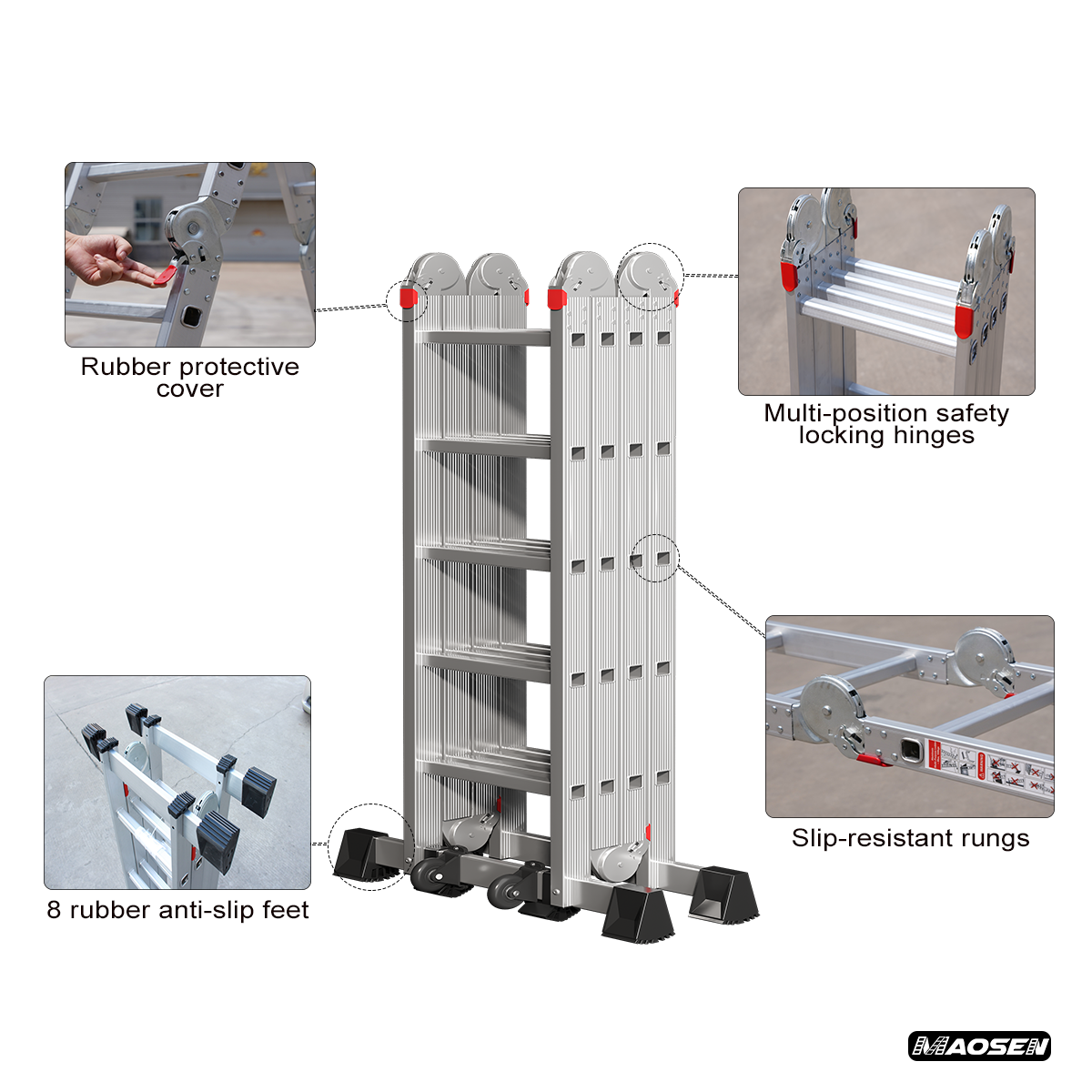 Industrial safety house hold ladder aluminium flexible extension 6 meter a type ladders