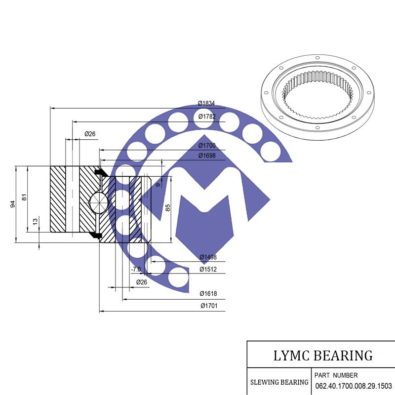 Excavator Ring 062.40.1700.008.29.1503 Internal Gear Slewing Ball Bearing Customizable Turntable Manufacture