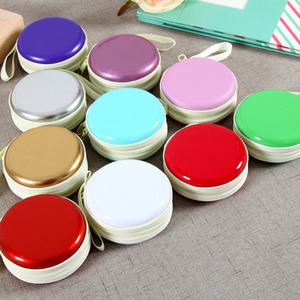 Lymech  Round Tin Plain Color  Cheap Zipper Cute Small Mini Custom Pocket Money Change Wallet Coin Purse For Kid Girl Women