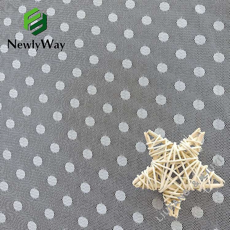 Factory sale white large polka dot polyester warp knitted mesh tulle fabric for dresses