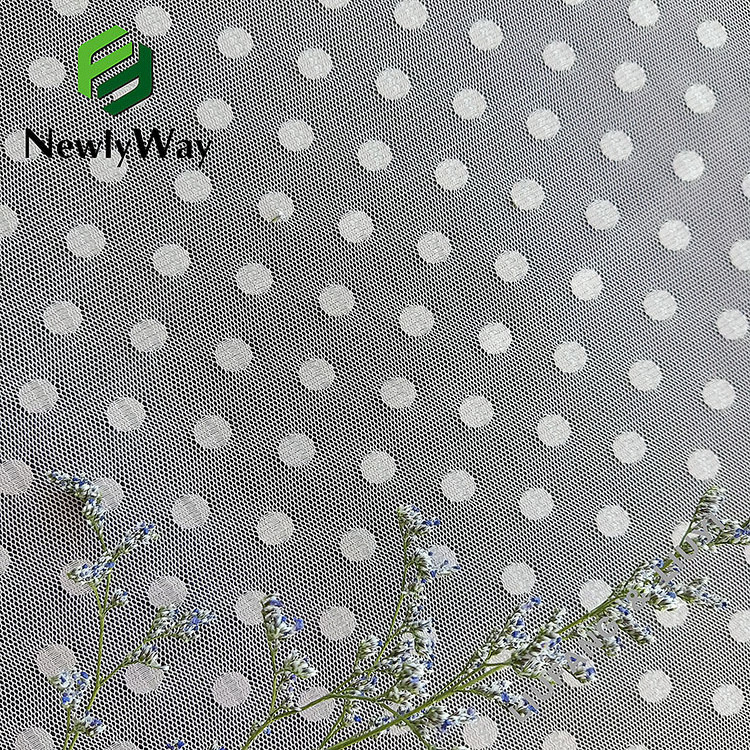 Factory sale white large polka dot polyester warp knitted mesh tulle fabric for dresses