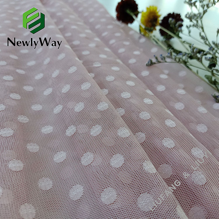 Factory sale white large polka dot polyester warp knitted mesh tulle fabric for dresses