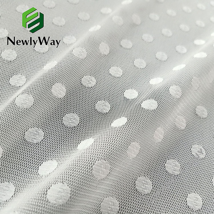 Factory sale white large polka dot polyester warp knitted mesh tulle fabric for dresses