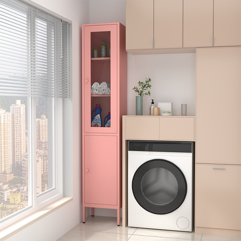 Single-2 Door Cabinet Display Glass Balcony Lockers Storage Organizer Metal Furniture Bookcases Tall and thin Cupboard Steel